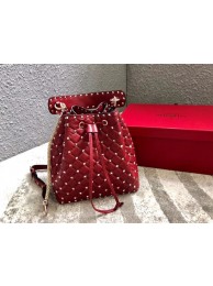 VALENTINO Rockstud leather bucket bag 0059L red Tl19706Qu69