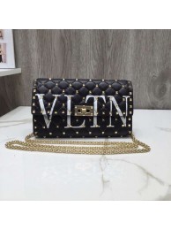 VALENTINO Rockstud quilted leather cross-body bag 5830 black Tl19677np57