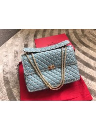 VALENTINO Spike quilted leather large shoulder bag 0027 Light blue Tl19728UE80