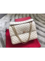 VALENTINO Spike quilted leather large shoulder bag 0027 white Tl19732Is53