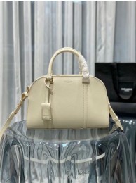 YSL CASSANDRA MEDIUM TOP HANDLE BAG IN GRAIN DE POUDRE EMBOSSED LEATHER Y305454 cream Tl14667uk46