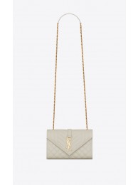 YSL ENVELOPE SMALL IN MIX MATELASSEGRAIN DE POUDRE EMBOSSED LEATHER 19207 BLANC VINTAGE Tl14867rJ28