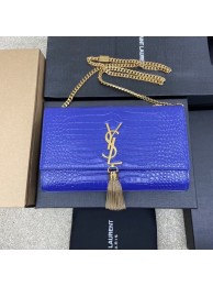 YSL KATE MEDIUM WITH TASSEL IN CROCODILE-EMBOSSED SHINY LEATHER 377829 blue Tl14536HW50