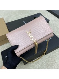 YSL KATE MEDIUM WITH TASSEL IN CROCODILE-EMBOSSED SHINY LEATHER 377829 pink Tl14543Gm74